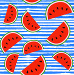 蓝底条纹上的西瓜切片图案