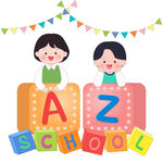 英语课孩子彩色字母积木儿童插画