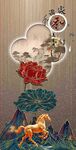 中式祥瑞图景骏马牡丹