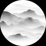 圆形水墨山水意境图