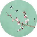 新中式花鸟桃花圆形装饰画