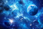 蓝色宇宙星空太空宇航员星球背景