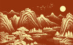 中式金线山水刺绣背景墙