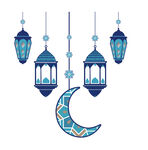 伊斯兰风格月亮与灯笼装饰 矢量