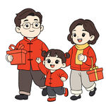 一家四口喜庆过年