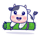 可爱卡通趴在草上的奶牛