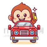 可爱卡通开汽车的猴子