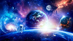 银河星空宇宙星球太空宇航员背景