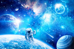 蓝色宇宙星球太空宇航员星空背景