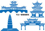 玉溪地标兰溪桥高古楼红塔山矢量