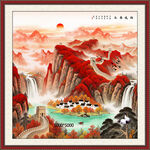 中式山水国画长城