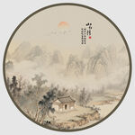 中式意境山水圆形挂画
