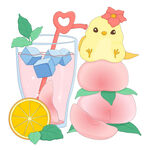 水蜜桃柠檬果汁饮品店美食插画