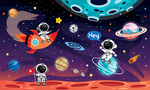 卡通宇宙火箭太空宇航员星球背景
