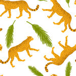 豹与棕榈叶无缝图案