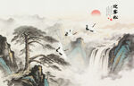 中国风迎客松背景壁画
