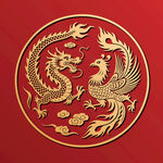 龙凤呈祥圆形盘子图案金饰贴纸