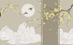 手绘梅花山水图