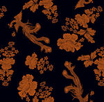 黑色底橙色花卉图案