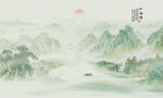 中国风千里江山背景壁画