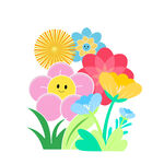 卡通花朵草丛