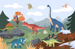 卡通森林山脉恐龙世界儿童背景墙