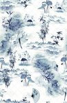 蓝白中式山水花鸟汉服
