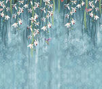 梦幻水墨风绽放的水中花朵