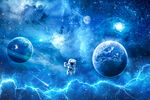太空宇航员星球宇宙闪电星空背景