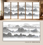 中式山水墨韵屏风画