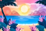 梦幻海滨日落美景