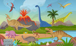 卡通火山侏罗纪恐龙世界儿童背景