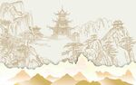 中式山水楼阁浮雕背景图
