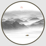 圆形意境水墨山水画