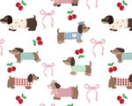 可爱腊肠犬与樱桃图案背景