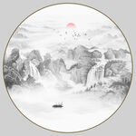 圆形意境水墨山水画