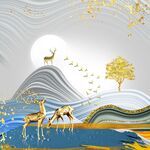 山水麋鹿装饰画