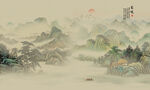 中国风千里江山图背景壁画