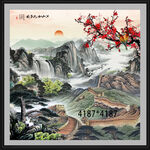 中式山水长城风景插画