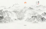 国画水墨山水画背景墙