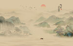 新中式禅意水墨山水画背景墙壁纸