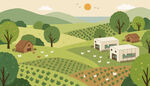 田园风光中的农舍与田野