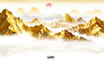 金箔金色山水画背景墙