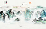 新中式屏风山水画