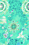 蓝绿色调精美花卉图案