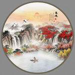 中式山水圆形装饰画