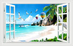海滩窗画