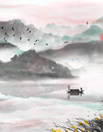 水墨山水孤舟诗意图景