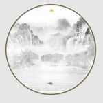 圆形新中式山水画
