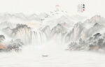 国画水墨山水画背景墙